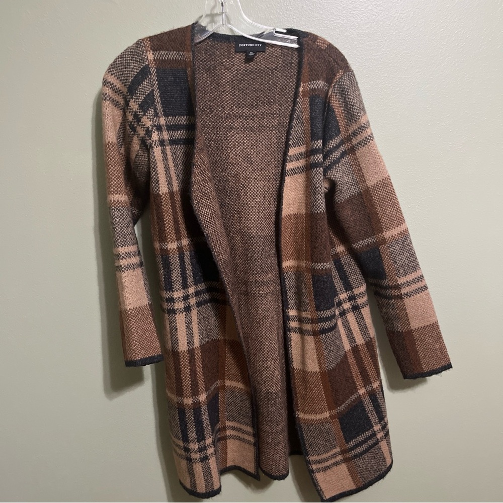 Cozy Plaid Open-Front Cardigan